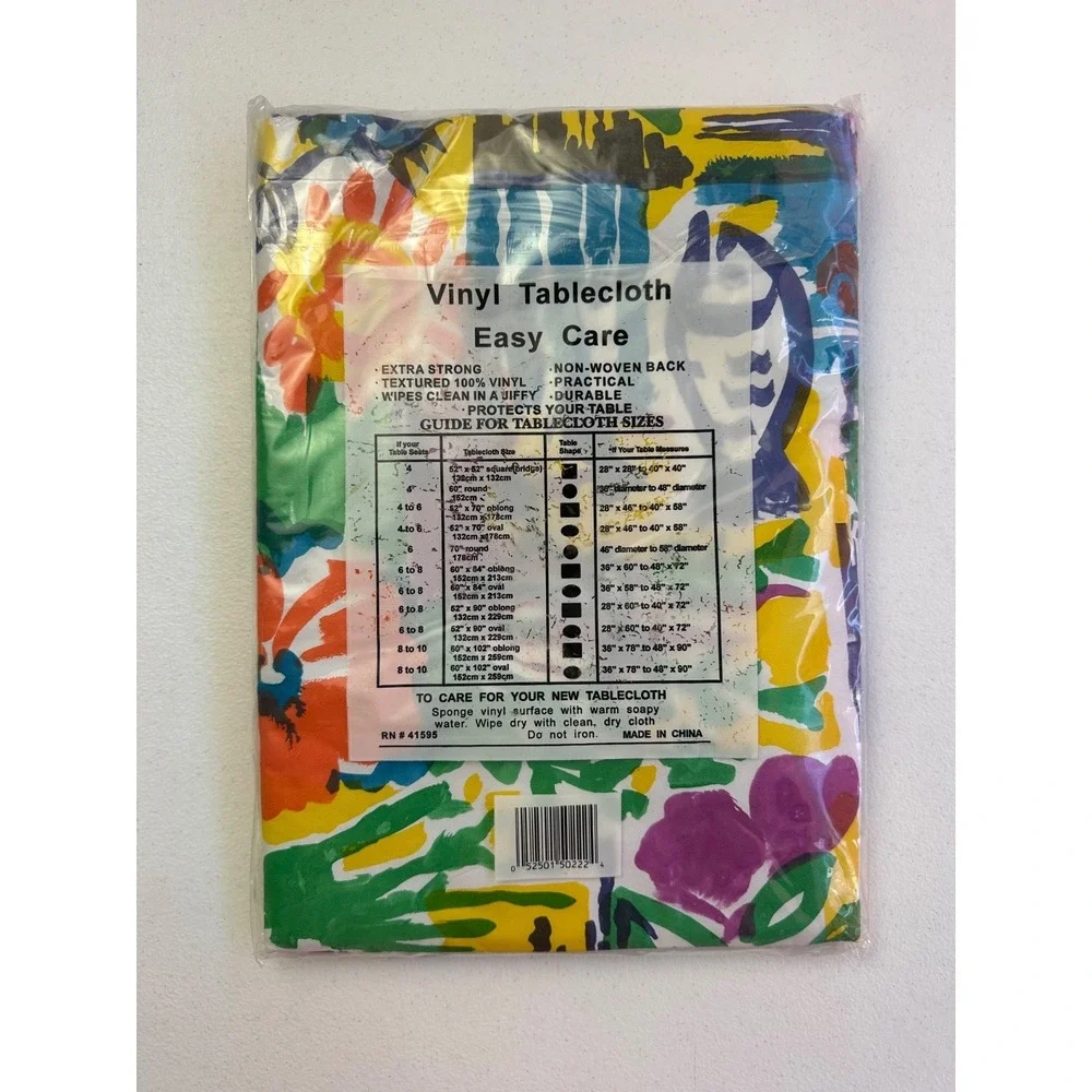 Lintex Home Vinyl Tablecloth 70 Round Colorful‎ Flannel Back Summer Patio NEW